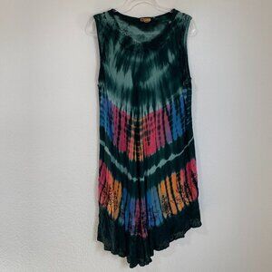 In Gear Loose Brightly Colored Tie Dye Umbrella Swing Dress